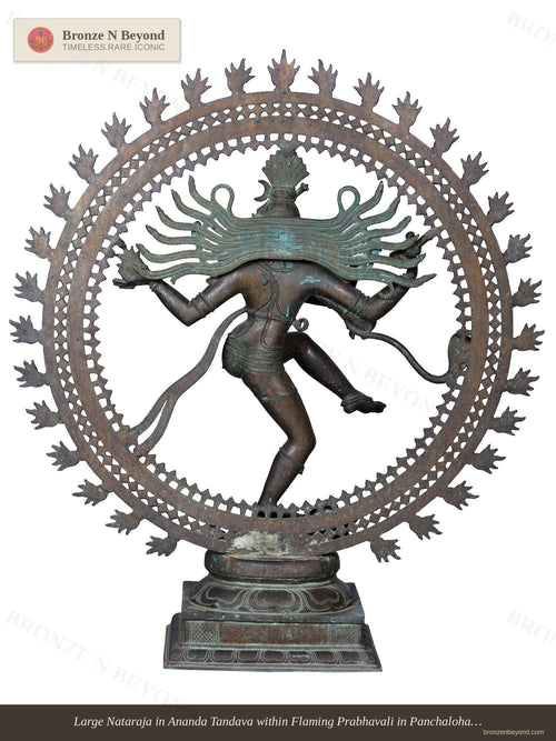 Large Nataraja in Ananda Tandava within Flaming Prabhavali in Panchaloha Bronze – Swamimalai, Tamil Nadu