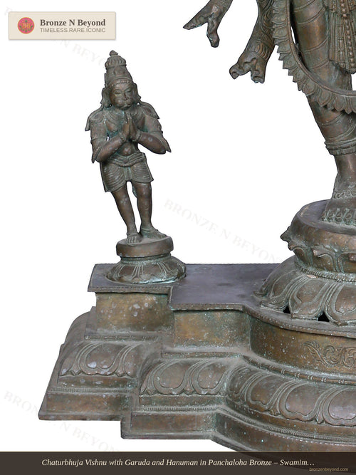 Chaturbhuja Vishnu with Garuda and Hanuman in Panchaloha Bronze – Swamimalai, Tamil Nadu