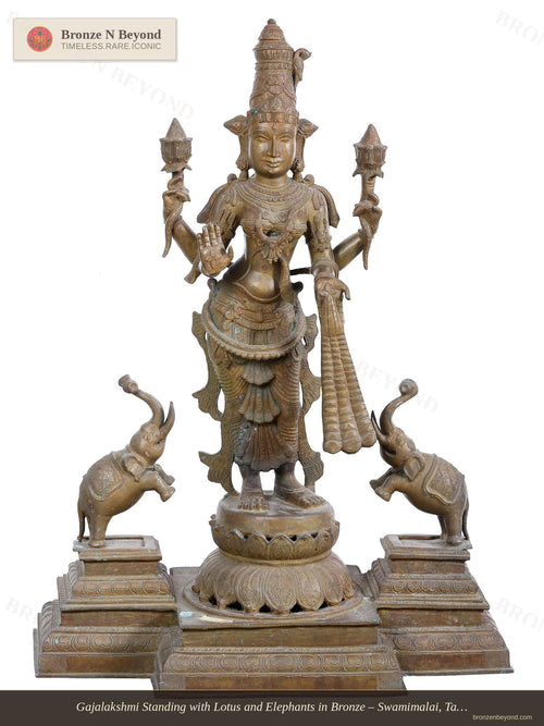 Gajalakshmi Standing with Lotus and Elephants in Bronze