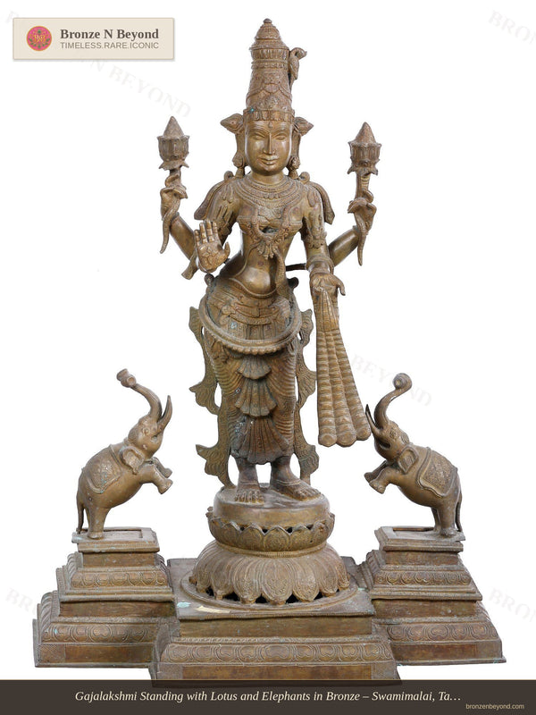 Gajalakshmi Standing with Lotus and Elephants in Bronze