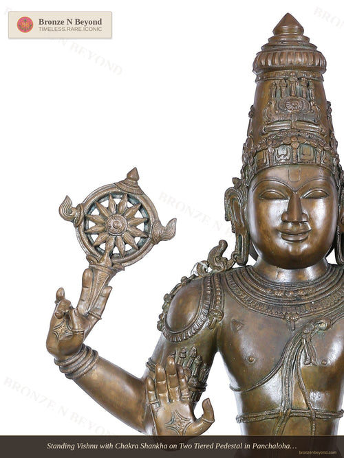 Standing Vishnu with Chakra Shankha on Two Tiered Pedestal in Panchaloha Bronze – Swamimalai