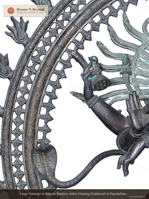 Large Nataraja in Ananda Tandava within Flaming Prabhavali in Panchaloha Bronze – Swamimalai, Tamil Nadu