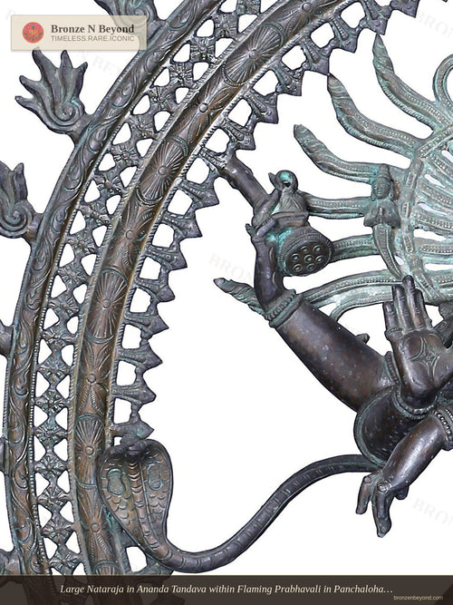 Large Nataraja in Ananda Tandava within Flaming Prabhavali in Panchaloha Bronze – Swamimalai, Tamil Nadu