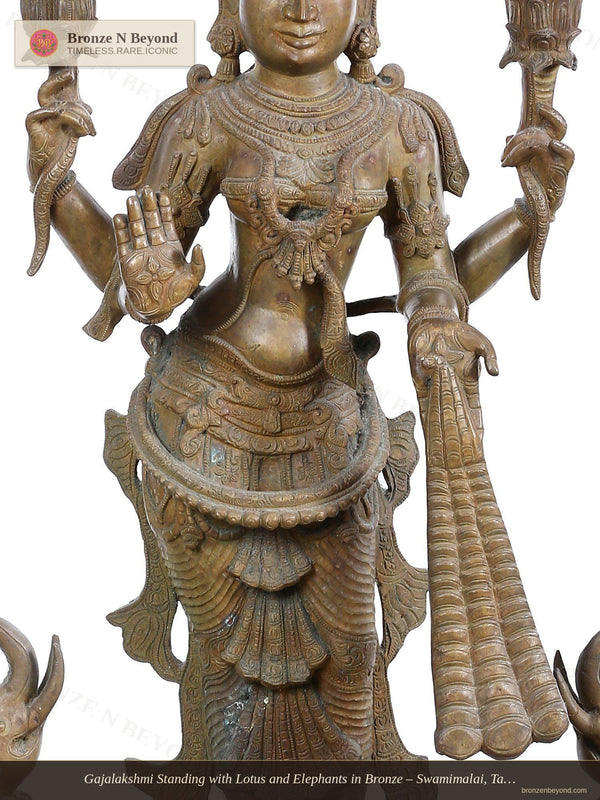Gajalakshmi Standing with Lotus and Elephants in Bronze – Swamimalai, Tamil Nadu