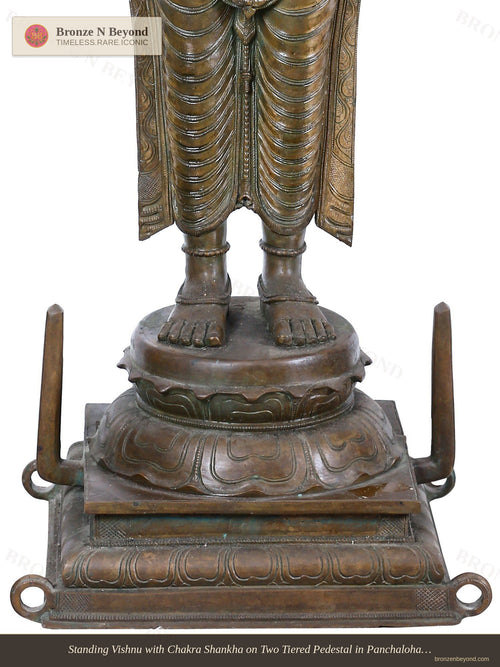Standing Vishnu with Chakra Shankha on Two Tiered Pedestal in Panchaloha Bronze – Swamimalai