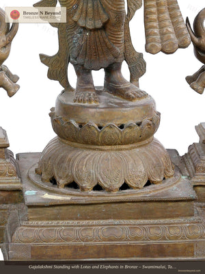 Gajalakshmi Standing with Lotus and Elephants in Bronze – Swamimalai, Tamil Nadu