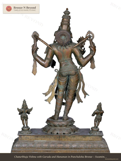 Chaturbhuja Vishnu with Garuda and Hanuman in Panchaloha Bronze – Swamimalai, Tamil Nadu