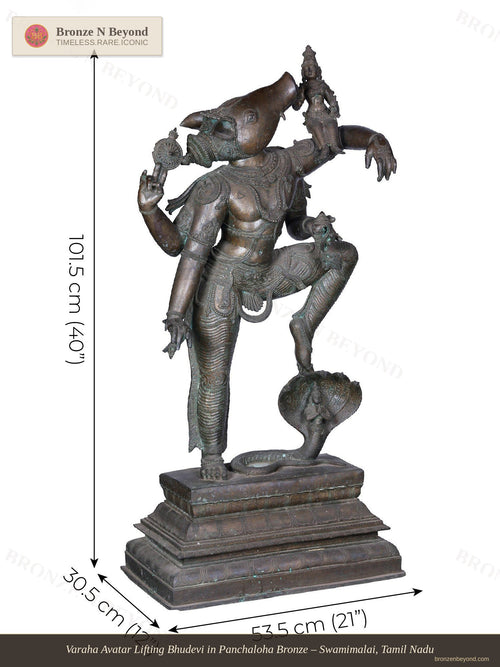 Varaha Avatar Lifting Bhudevi in Panchaloha Bronze – Swamimalai, Tamil Nadu