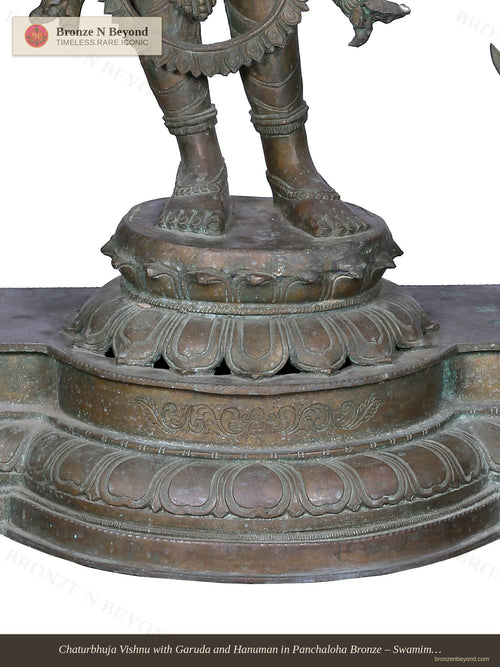 Chaturbhuja Vishnu with Garuda and Hanuman in Panchaloha Bronze – Swamimalai, Tamil Nadu