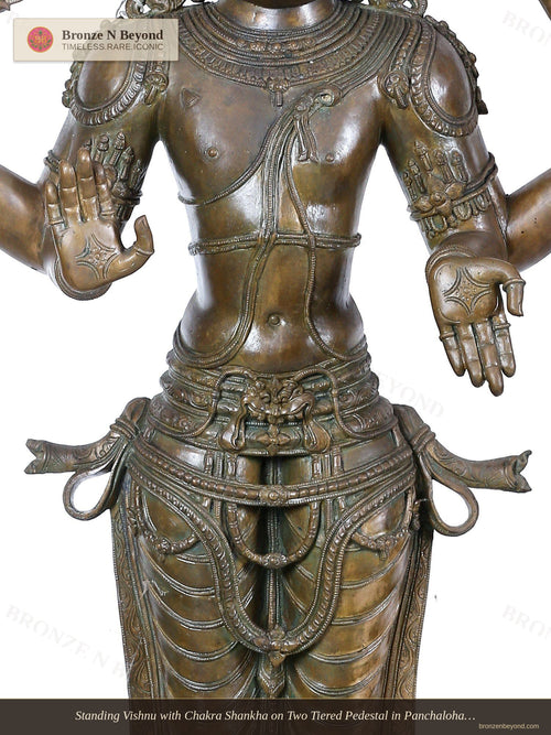 Standing Vishnu with Chakra Shankha on Two Tiered Pedestal in Panchaloha Bronze – Swamimalai