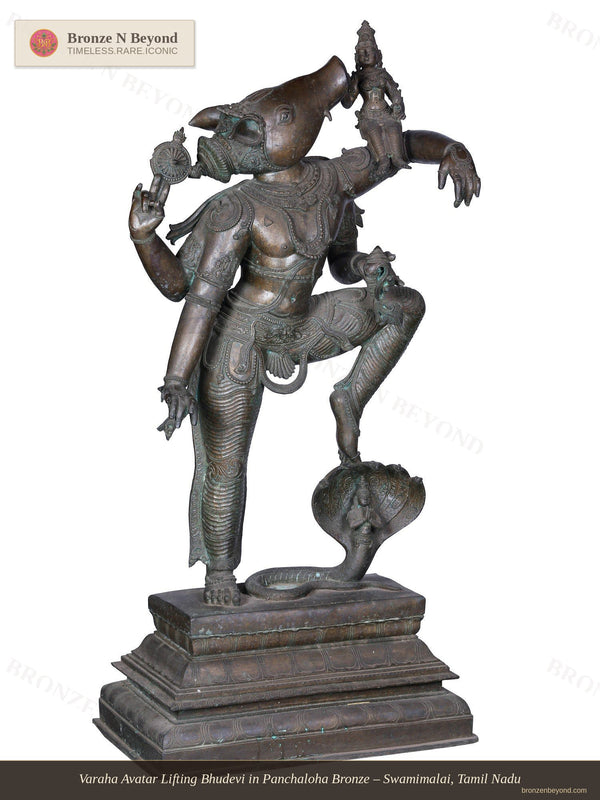 Varaha Avatar Lifting Bhudevi in Panchaloha Bronze