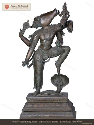 Varaha Avatar Lifting Bhudevi in Panchaloha Bronze – Swamimalai, Tamil Nadu