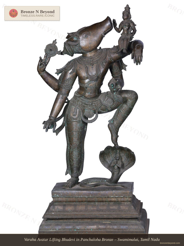 Varaha Avatar Lifting Bhudevi in Panchaloha Bronze – Swamimalai, Tamil Nadu