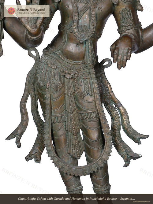 Chaturbhuja Vishnu with Garuda and Hanuman in Panchaloha Bronze – Swamimalai, Tamil Nadu