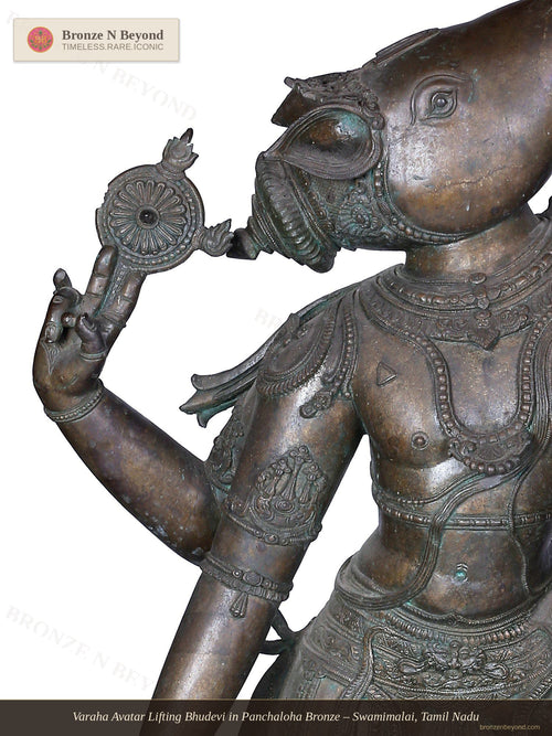 Varaha Avatar Lifting Bhudevi in Panchaloha Bronze – Swamimalai, Tamil Nadu