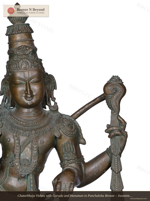 Chaturbhuja Vishnu with Garuda and Hanuman in Panchaloha Bronze – Swamimalai, Tamil Nadu