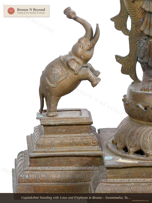 Gajalakshmi Standing with Lotus and Elephants in Bronze – Swamimalai, Tamil Nadu