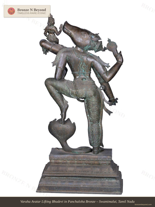 Varaha Avatar Lifting Bhudevi in Panchaloha Bronze – Swamimalai, Tamil Nadu