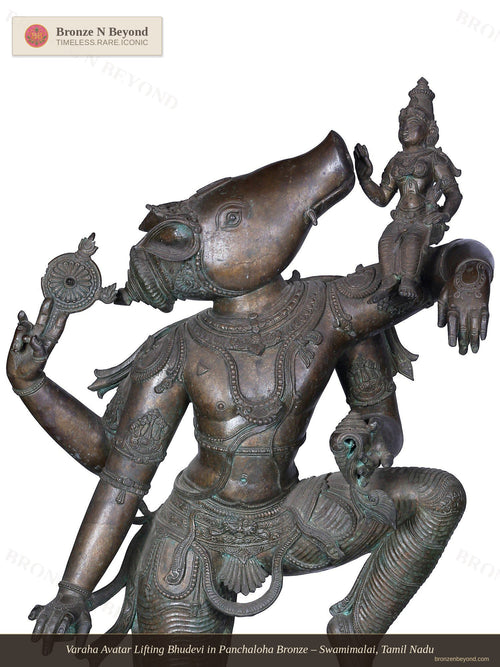Varaha Avatar Lifting Bhudevi in Panchaloha Bronze – Swamimalai, Tamil Nadu