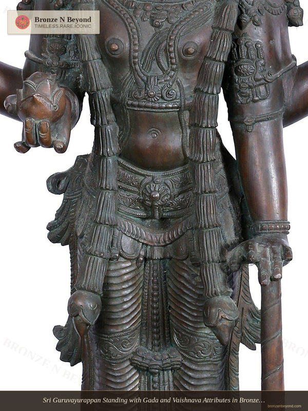 Sri Guruvayurappan Standing with Gada and Vaishnava Attributes in Bronze – Swamimalai, Tamil Nadu