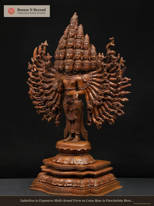 Sadashiva in Expansive Multi-Armed Form on Lotus Base in Panchaloha Bronze – Swamimalai, Tamil Nadu