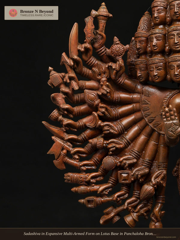 Sadashiva in Expansive Multi-Armed Form on Lotus Base in Panchaloha Bronze – Swamimalai, Tamil Nadu