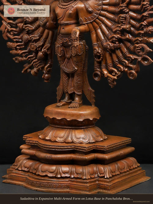 Sadashiva in Expansive Multi-Armed Form on Lotus Base in Panchaloha Bronze – Swamimalai, Tamil Nadu