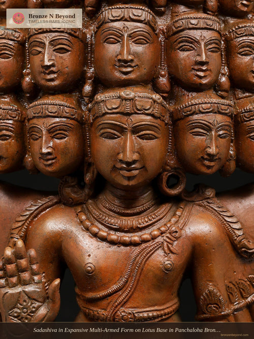 Sadashiva in Expansive Multi-Armed Form on Lotus Base in Panchaloha Bronze – Swamimalai, Tamil Nadu
