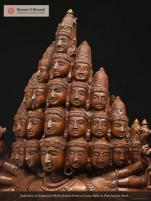 Sadashiva in Expansive Multi-Armed Form on Lotus Base in Panchaloha Bronze – Swamimalai, Tamil Nadu