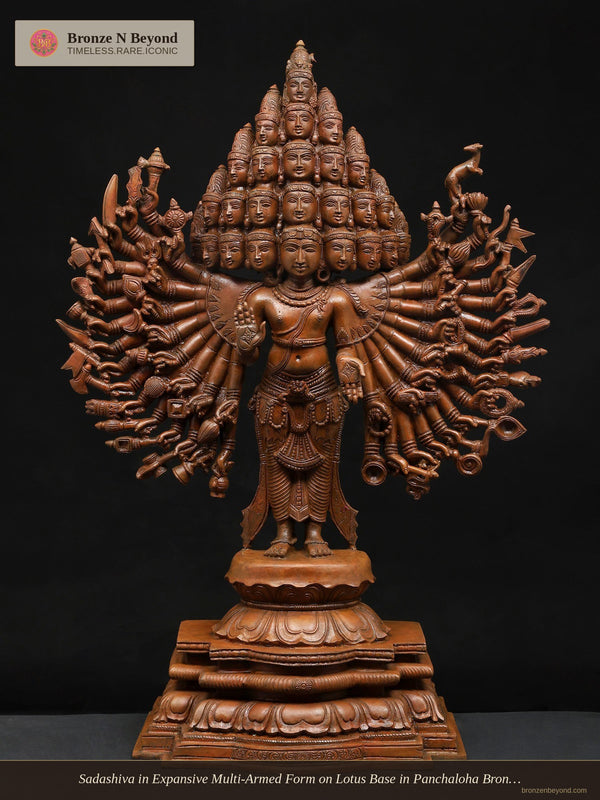 Sadashiva in Expansive Multi-Armed Form on Lotus Base in Panchaloha Bronze