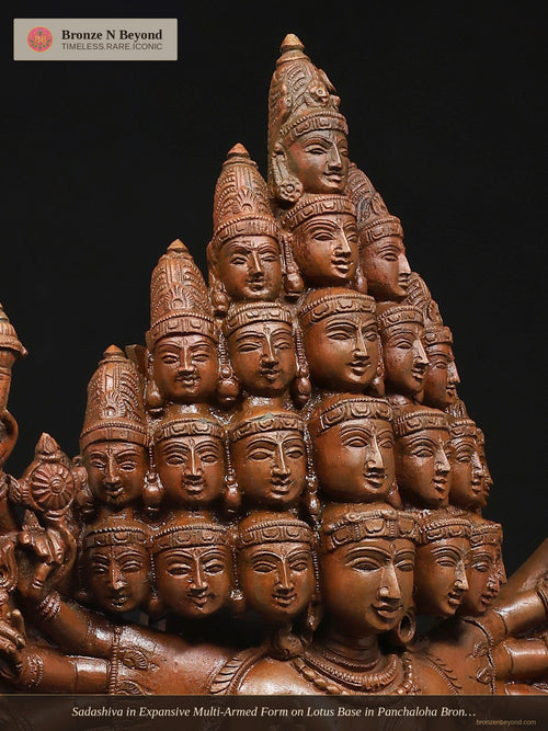 Sadashiva in Expansive Multi-Armed Form on Lotus Base in Panchaloha Bronze – Swamimalai, Tamil Nadu