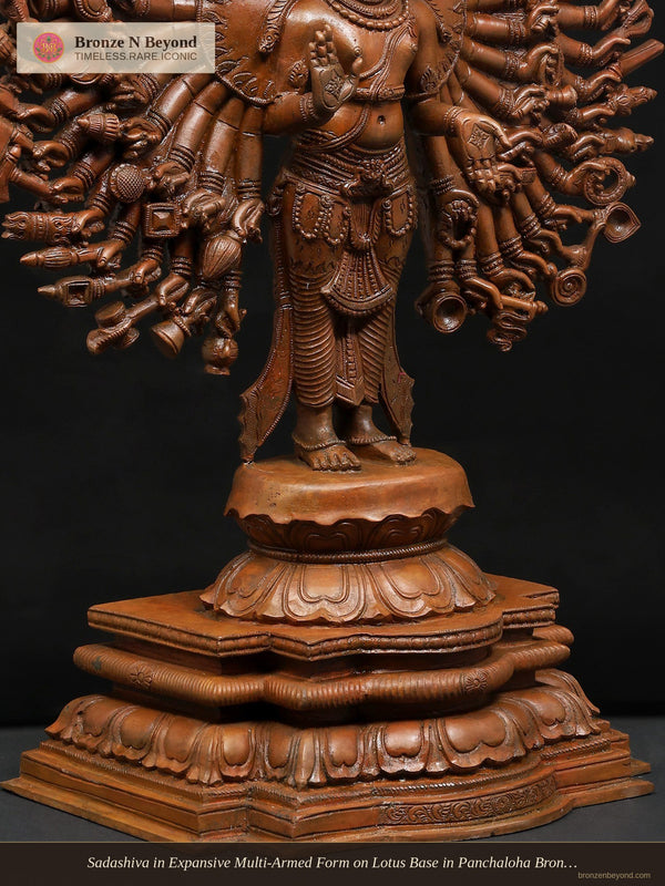 Sadashiva in Expansive Multi-Armed Form on Lotus Base in Panchaloha Bronze – Swamimalai, Tamil Nadu
