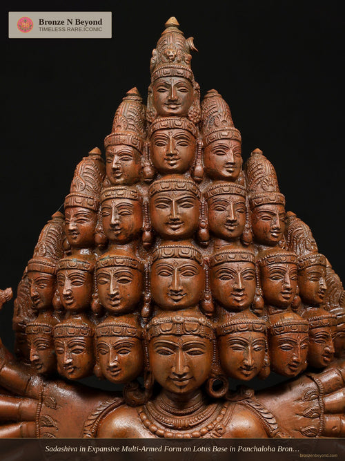 Sadashiva in Expansive Multi-Armed Form on Lotus Base in Panchaloha Bronze – Swamimalai, Tamil Nadu