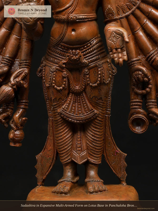 Sadashiva in Expansive Multi-Armed Form on Lotus Base in Panchaloha Bronze – Swamimalai, Tamil Nadu