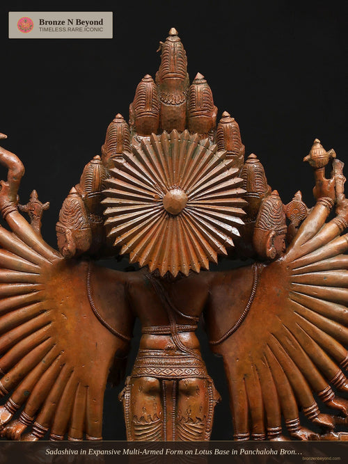 Sadashiva in Expansive Multi-Armed Form on Lotus Base in Panchaloha Bronze – Swamimalai, Tamil Nadu
