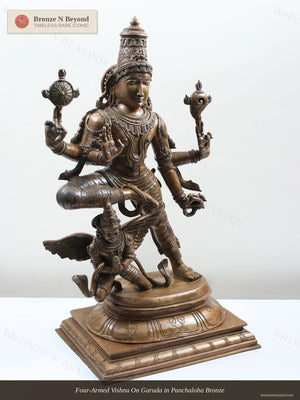 Four-Armed Vishnu On Garuda in Panchaloha Bronze