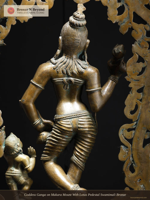 Goddess Ganga on Makara Mount With Lotus Pedestal Swamimali Bronze