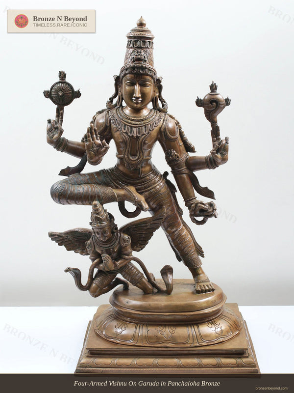Four-Armed Vishnu On Garuda in Panchaloha Bronze