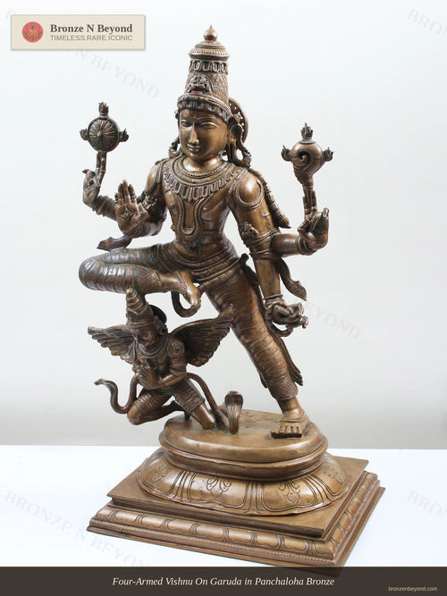 Four-Armed Vishnu On Garuda in Panchaloha Bronze