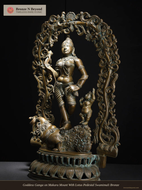 Goddess Ganga on Makara Mount With Lotus Pedestal Swamimali Bronze