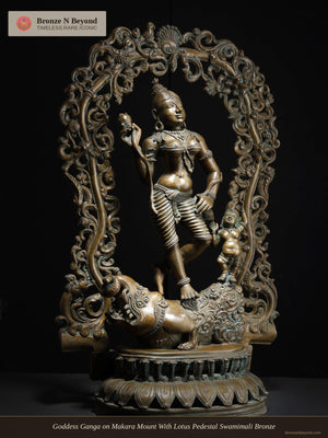 Goddess Ganga on Makara Mount With Lotus Pedestal Swamimali Bronze