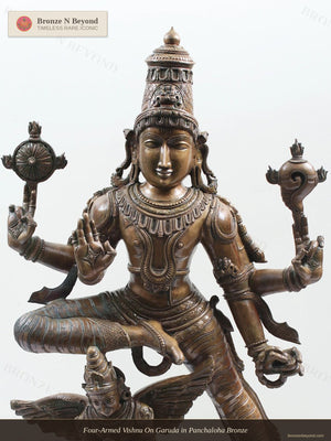 Four-Armed Vishnu On Garuda in Panchaloha Bronze