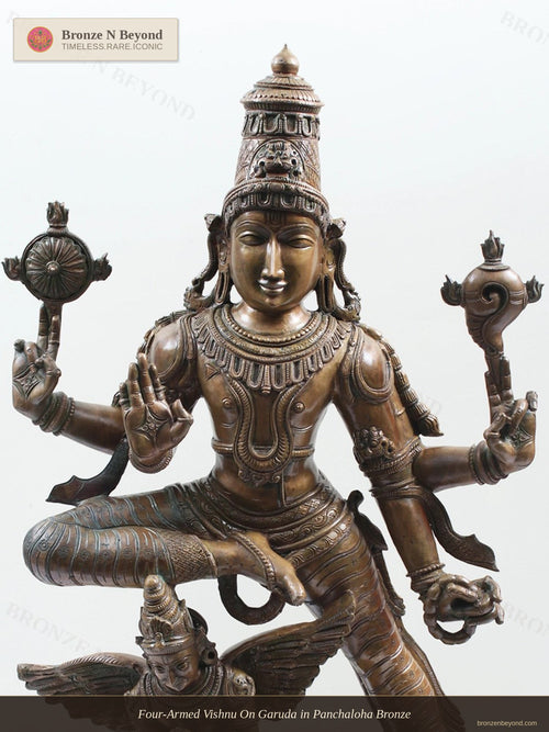Four-Armed Vishnu On Garuda in Panchaloha Bronze