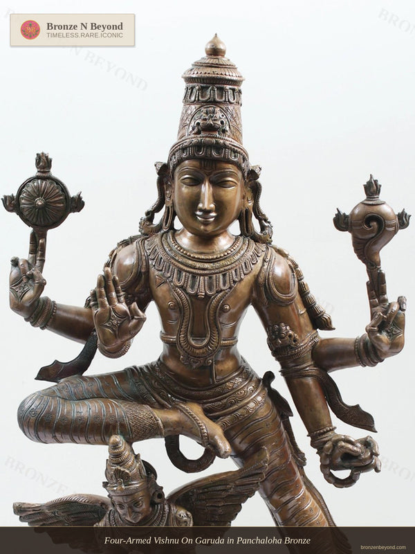 Four-Armed Vishnu On Garuda in Panchaloha Bronze
