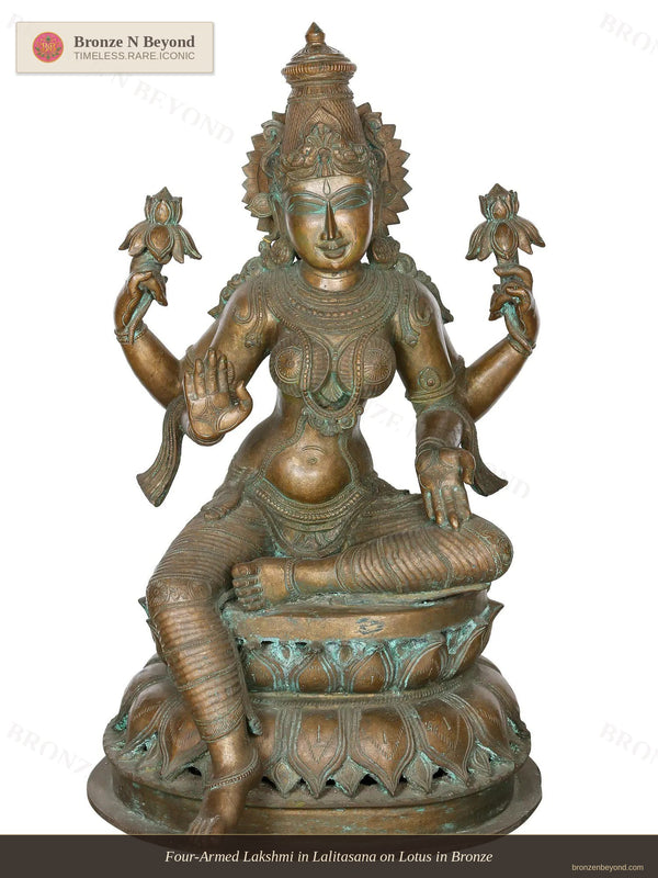 Four-Armed Lakshmi in Lalitasana on Lotus in Bronze