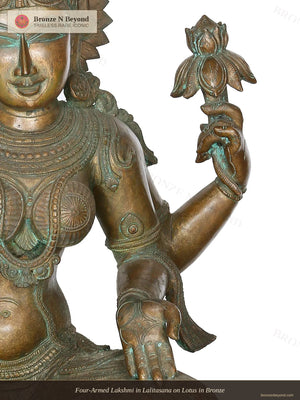 Four-Armed Lakshmi in Lalitasana on Lotus in Bronze