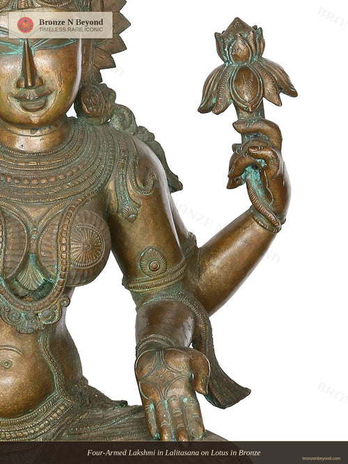 Four-Armed Lakshmi in Lalitasana on Lotus in Bronze