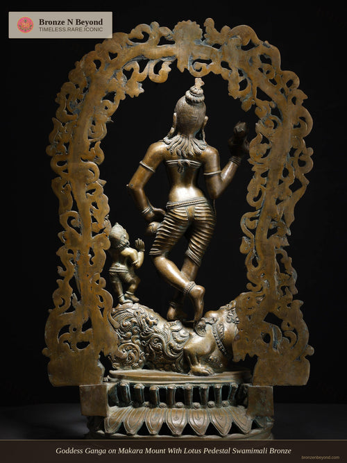 Goddess Ganga on Makara Mount With Lotus Pedestal Swamimali Bronze