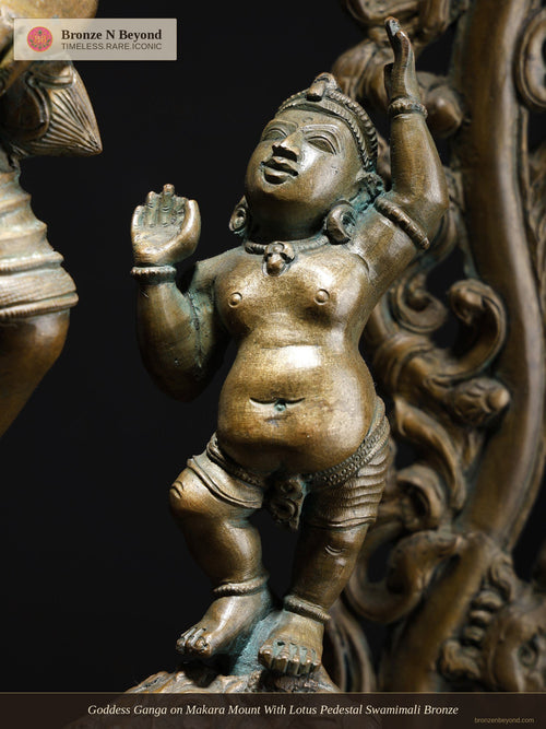 Goddess Ganga on Makara Mount With Lotus Pedestal Swamimali Bronze