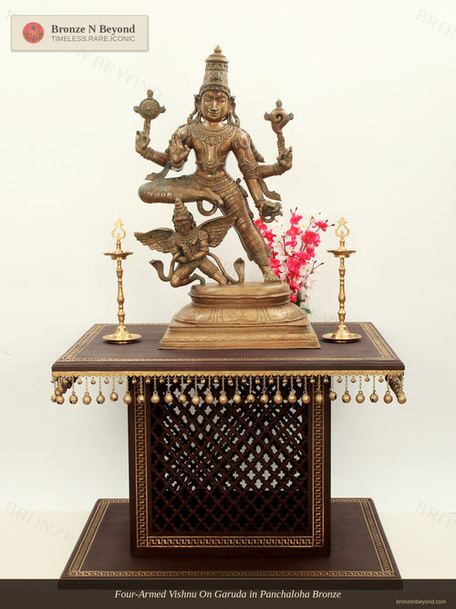 Four-Armed Vishnu On Garuda in Panchaloha Bronze